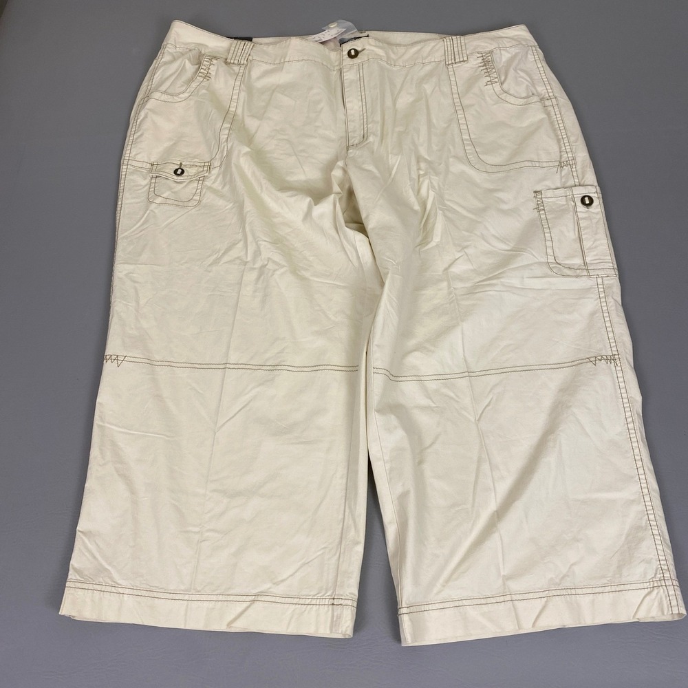 Avenue Cargo Capri Pants Women's Plus Size 26 Beige Stretch Utility Crop NWT*